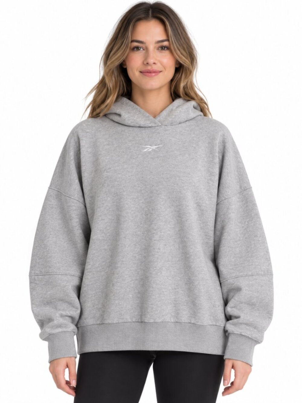 Reebok Women’s Heather Grey Relaxed Pullover Hoodie | Large